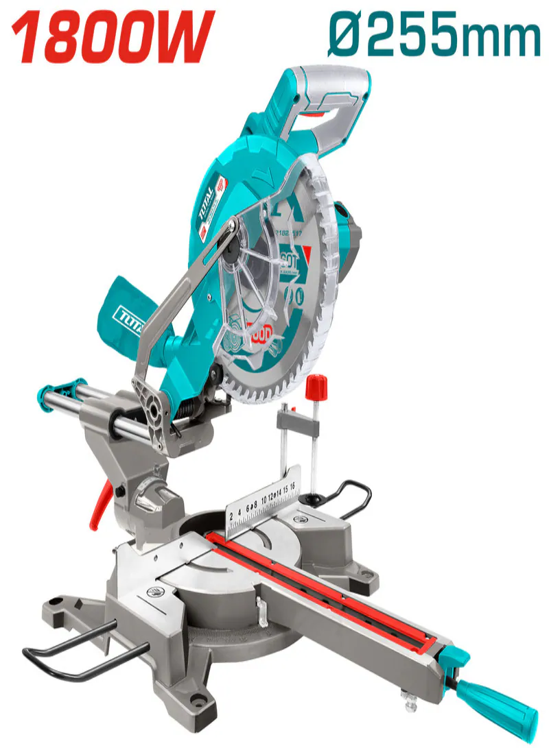 TOTAL 1800W Industrial Sliding Compound Mitre Saw with Dual Rails – 10″