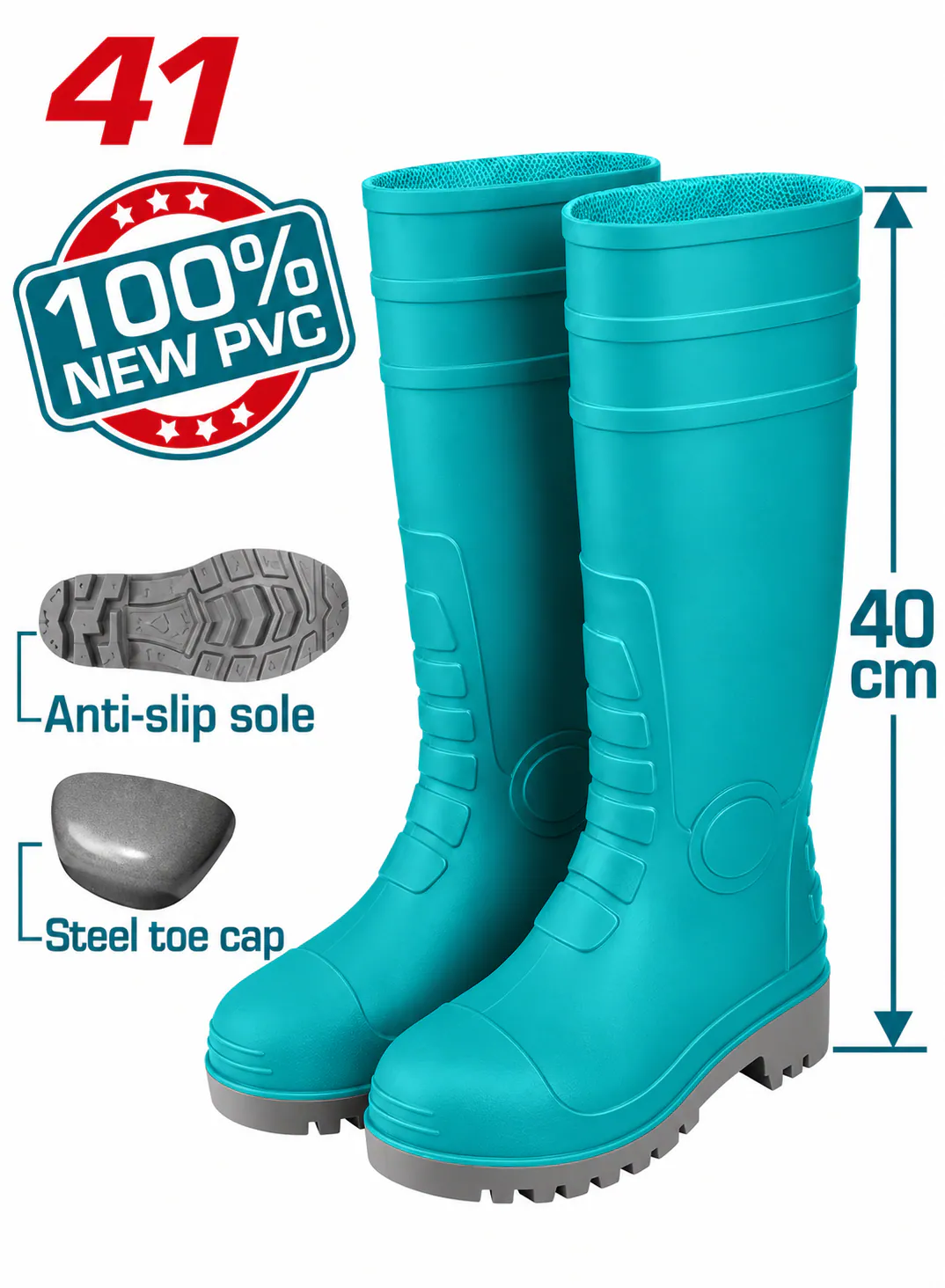 TOTAL Industrial Safety Boots with Steel Toe Cap – Size 41