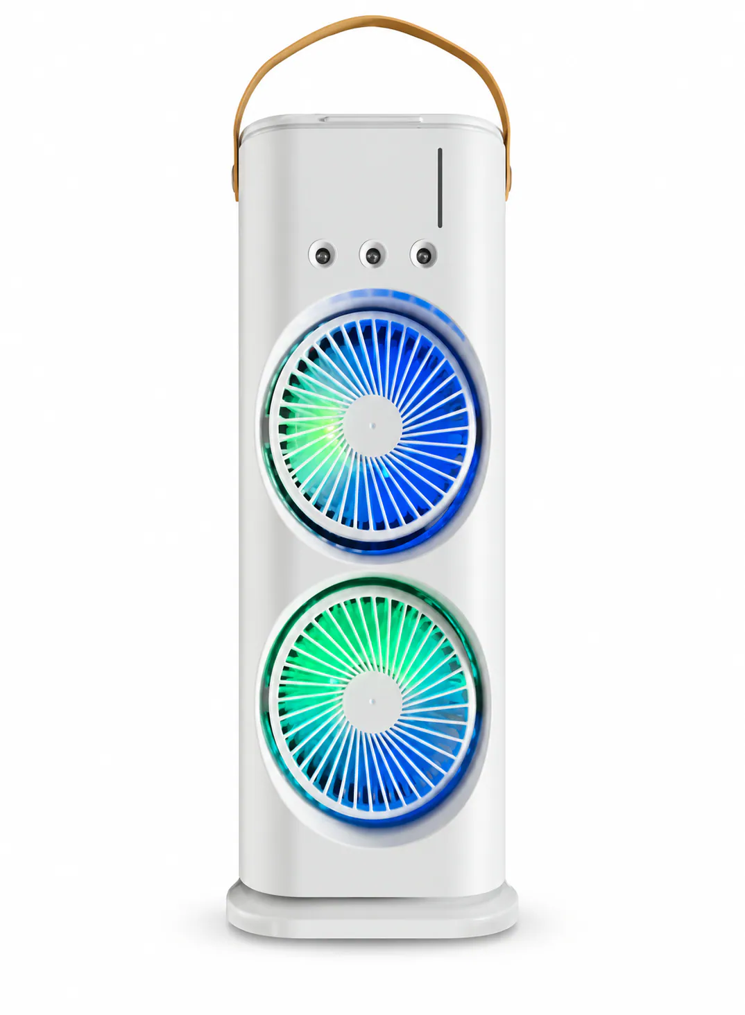 مبرد هواء محمول USB بمروحتين ورذاذ ماء – خزان 300 مل مع إضاءة LED