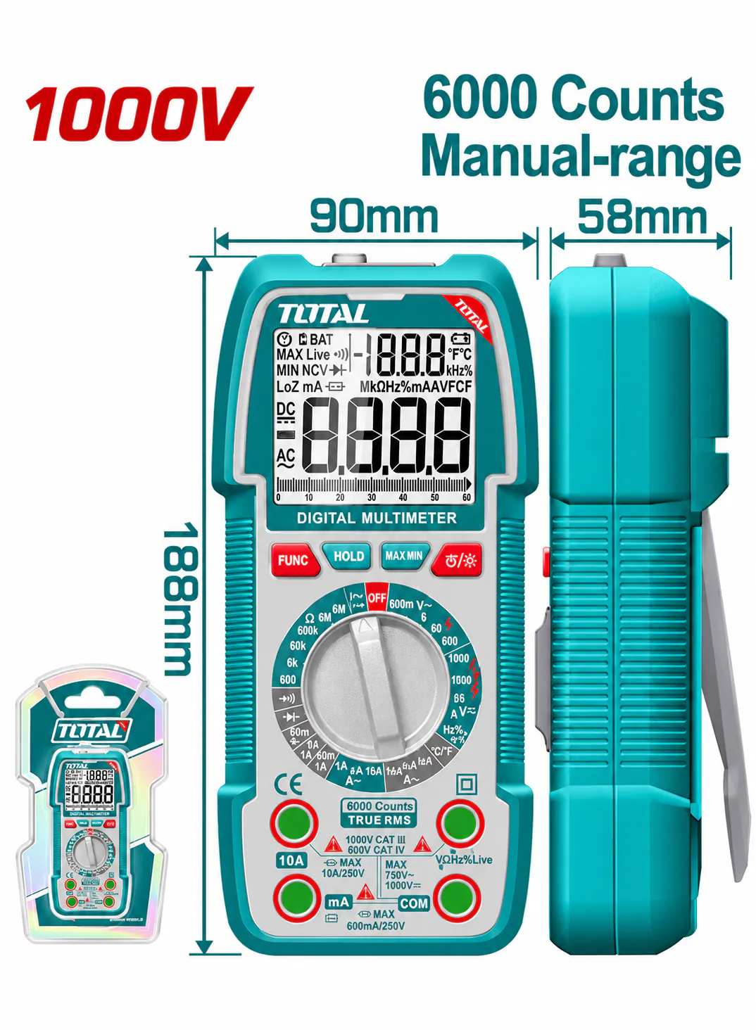 TOTAL 1000V AC/DC Digital Multimeter – 6000 Counts