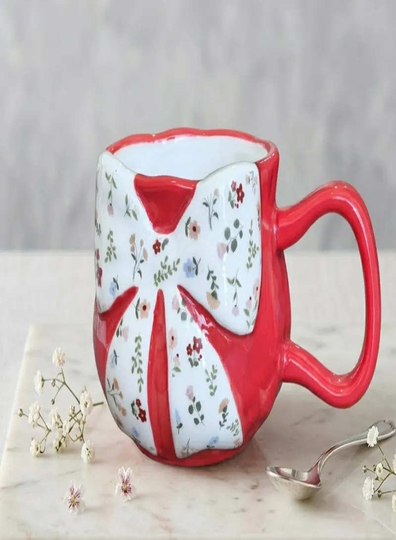 Elegant Floral Bow Ceramic Mug with Handle – Cute Coffee & Tea Cup for Home & Office 6