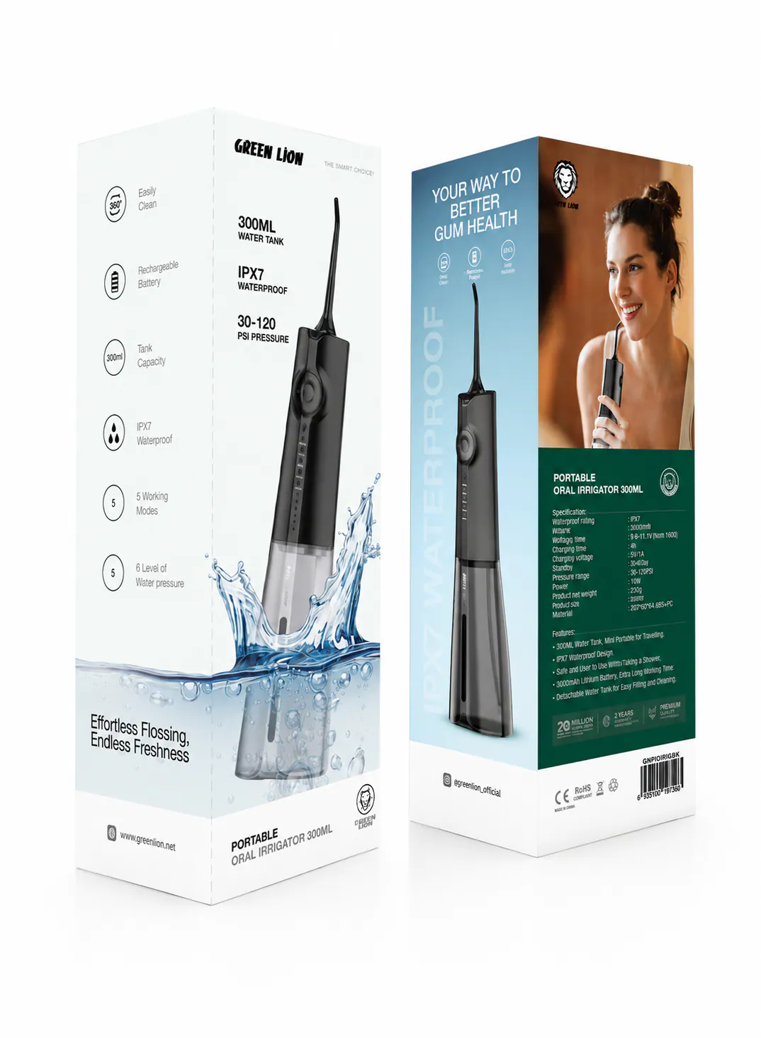 Green Lion Portable Oral Irrigator 300mL with 5 Cleaning Modes, 6 Pressure Levels & IPX7 Waterproof 3