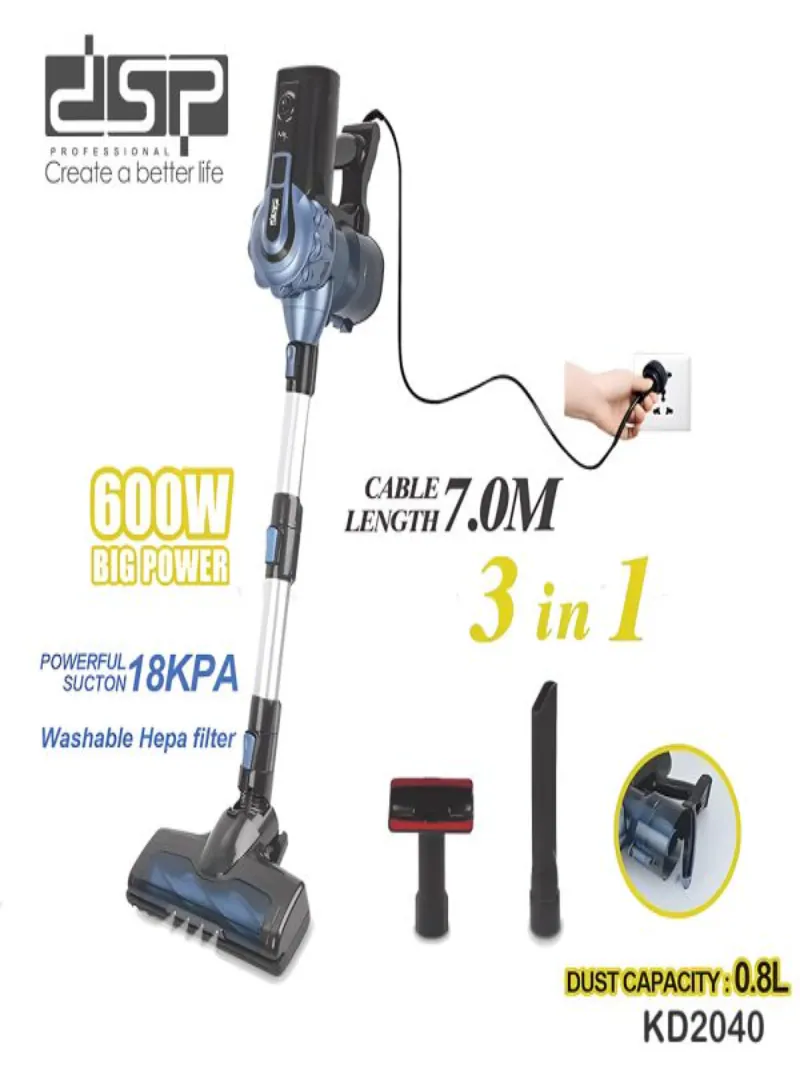DSP KD2040 Wired Vacuum Cleaner 600W – Powerful Stick Vacuum with HEPA Filter & 7m Cable 4
