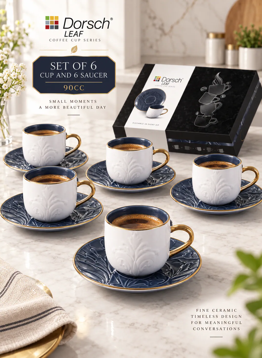 Dorsch Coffee Cups – Leaf Navy (12 pcs) 2