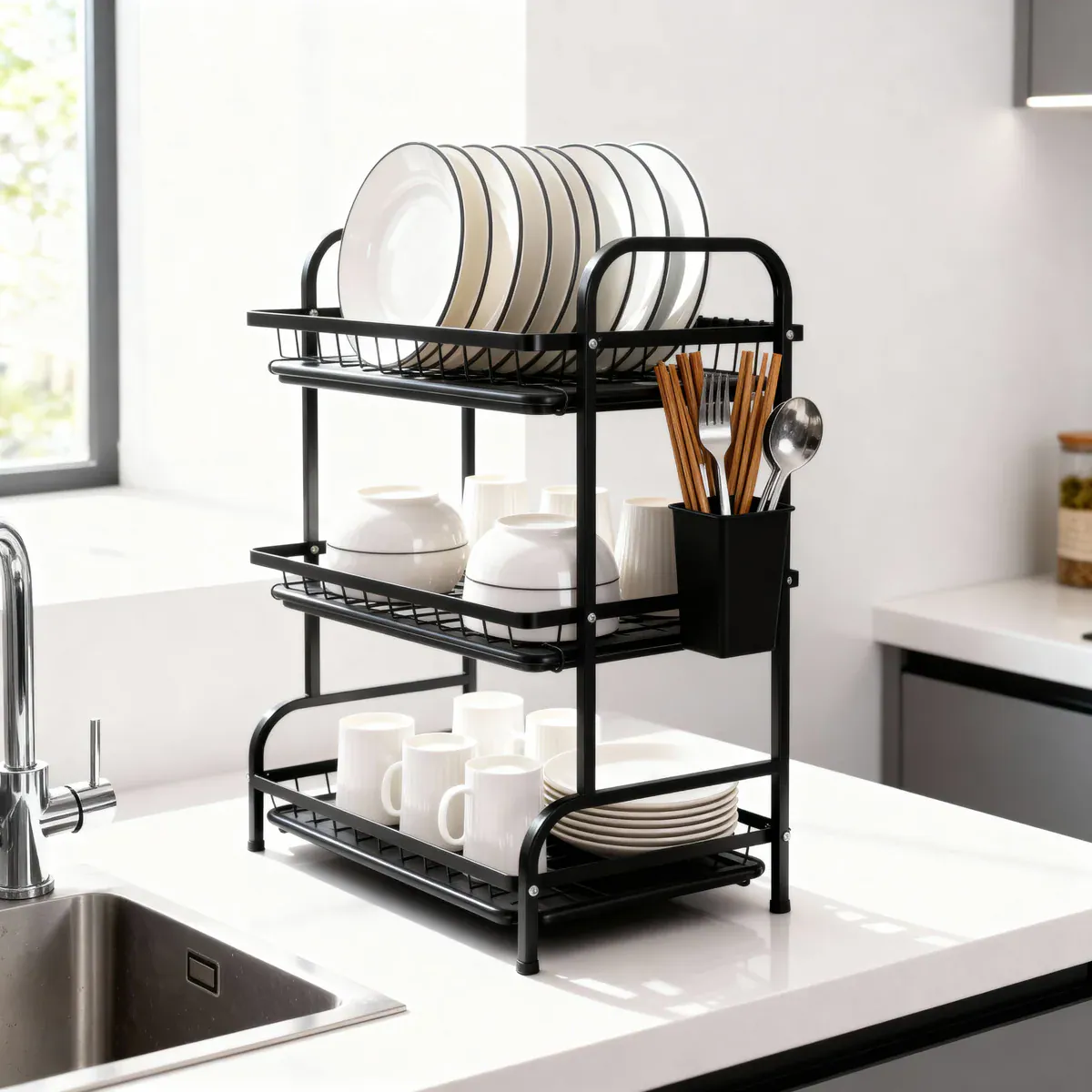 TriLevel Dish Drying Rack – 3-Tier Countertop Organizer 2