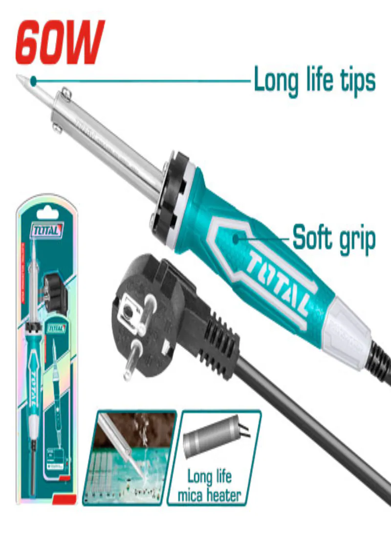 TOTAL 60W Electric Soldering Iron – Straight Tip Soldering Tool with Replaceable Long-Life Tip