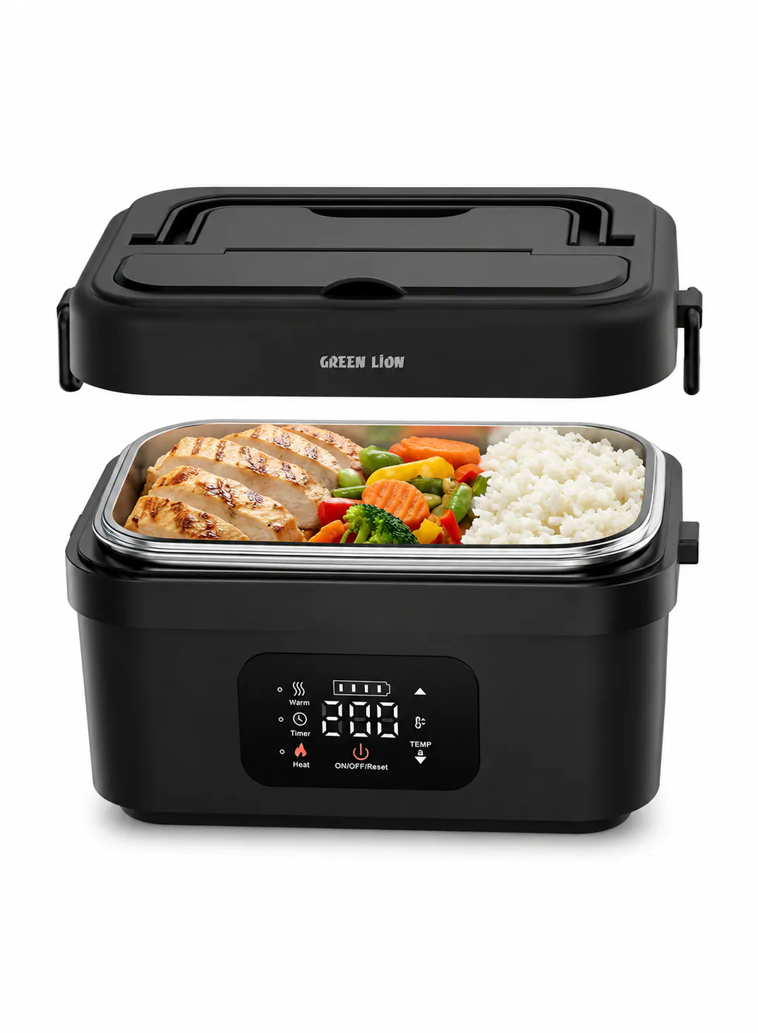 Green Lion Portable Electric Lunch Box with Built-In Battery – Black