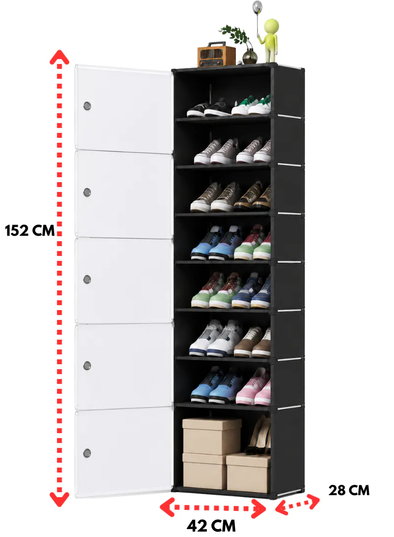 Slim 8-Tier Portable Shoe Storage Cabinet with Doors – 42 × 28 × 152 cm 2