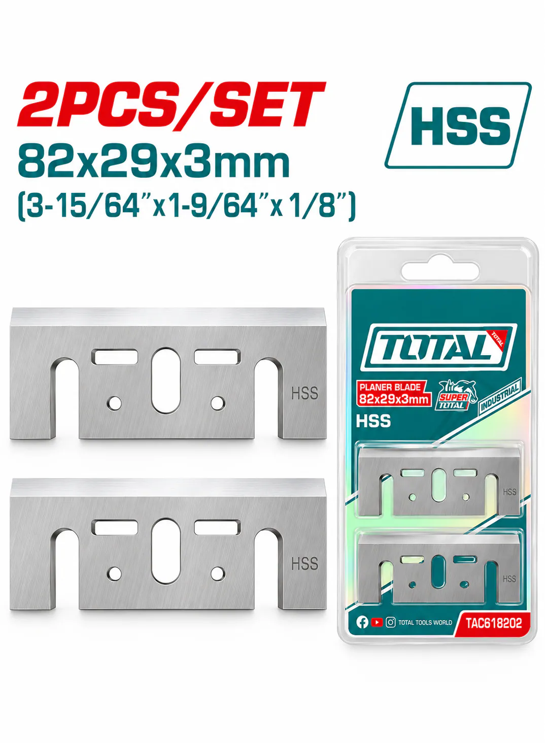 TOTAL HSS Electric Planer Blades – 82 × 29 × 3 mm