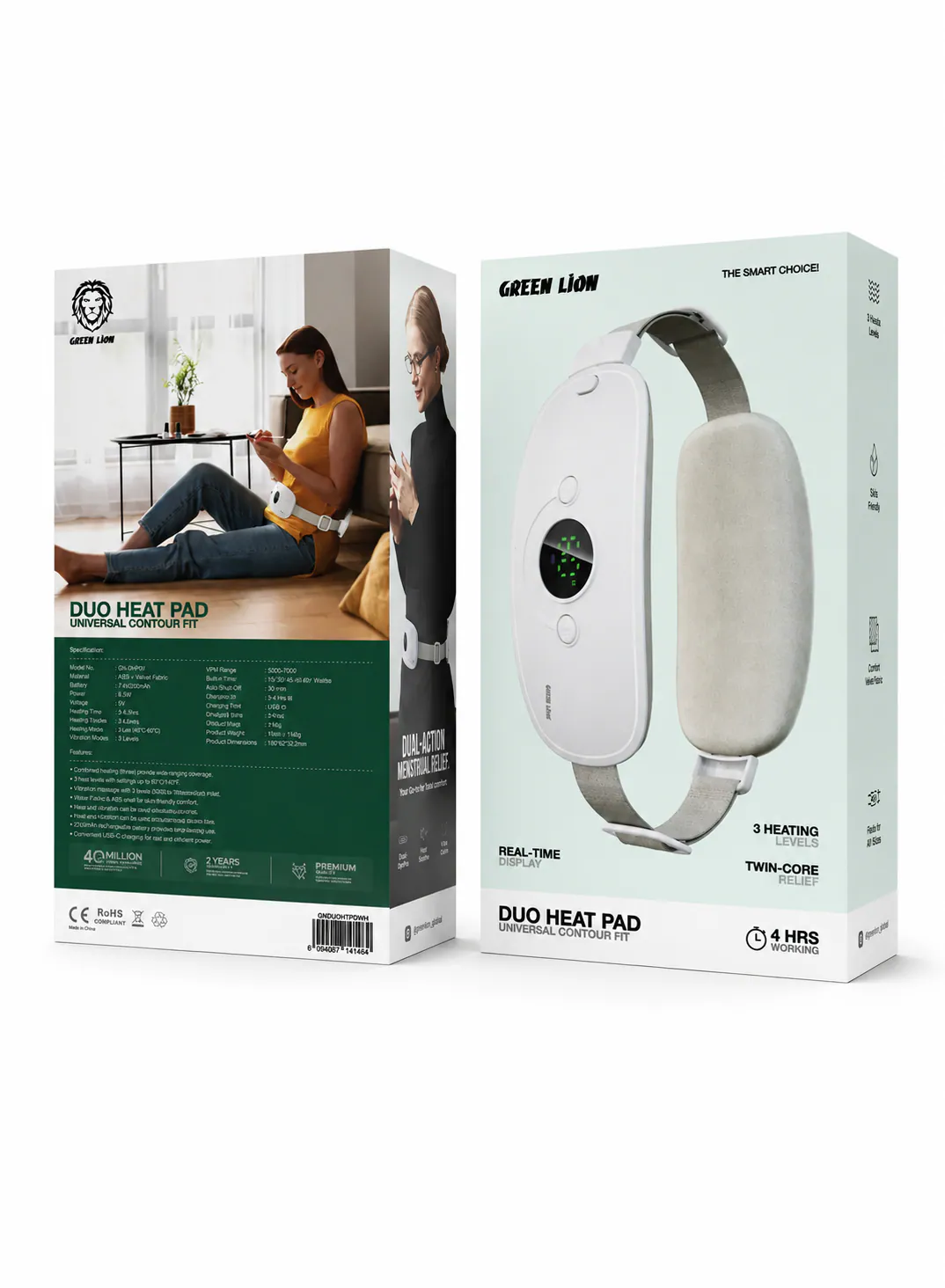 Green Lion Duo Heat Pad with Dual Heating Panels, 3 Heat Levels & 3 Vibration Modes – White 2
