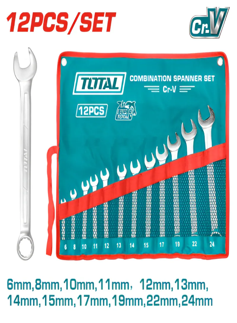 TOTAL 12-Piece Combination Spanner Set 6–24mm