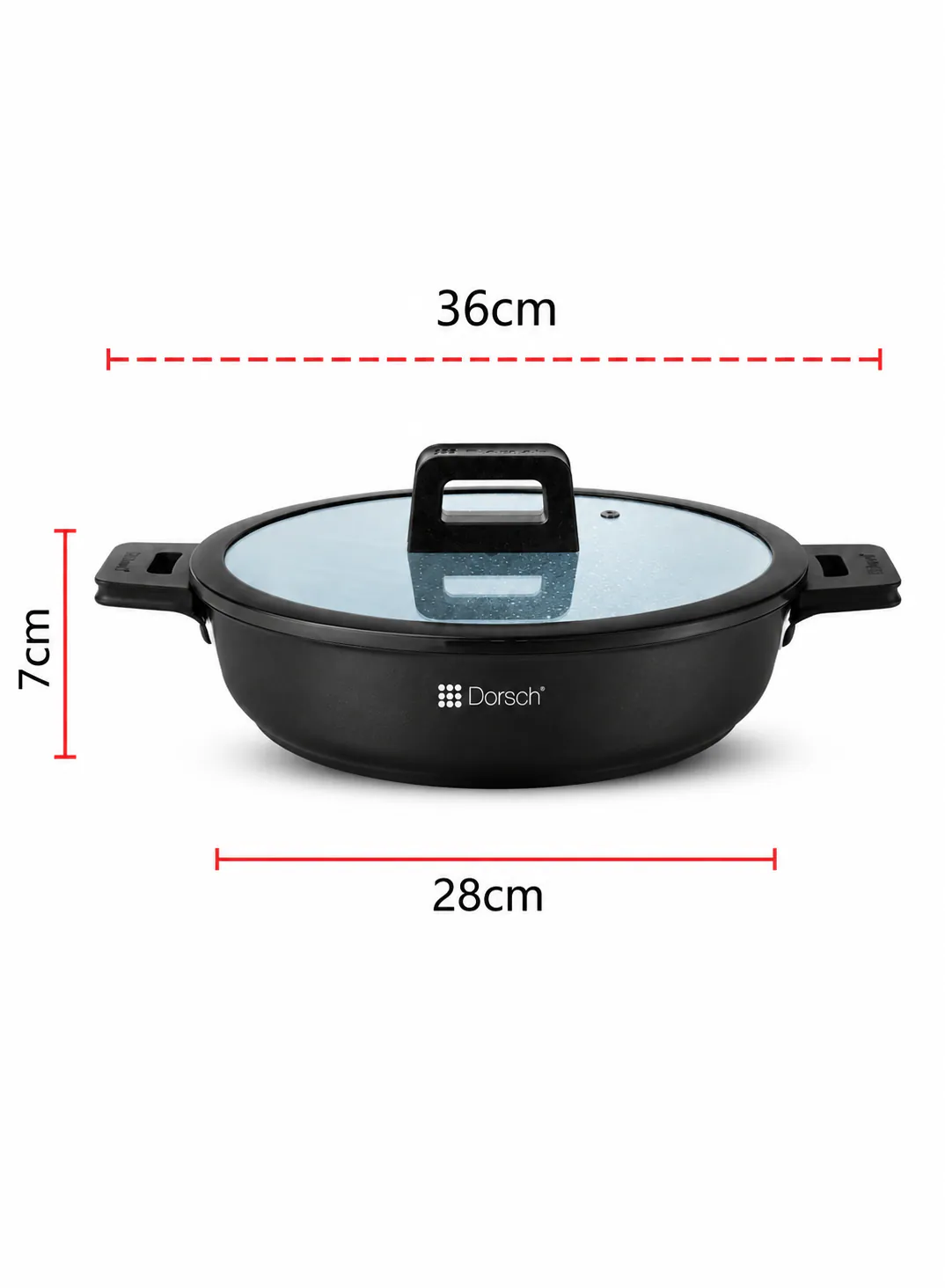 Dorsch Low Casserole Ø28cm | Marble Ceramic Non-Stick with Glass Lid 2