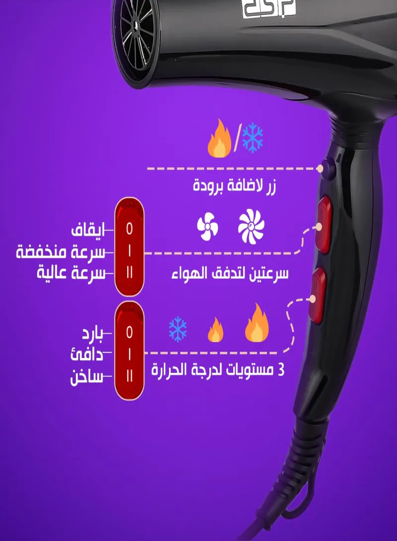 DSP 30102 Hair Dryer 1400-1600W – Cool Shot & Shine Hair Dryer with 3 Speed Levels 4
