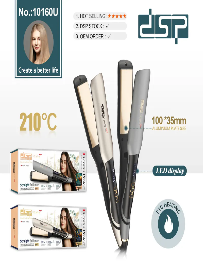 DSP 10160 Hair Straightener 65W – Aluminum Plate Hair Iron with 10 Temperature Settings & Auto Shut-Off 5