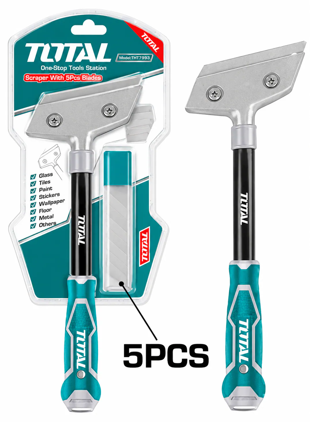 TOTAL 300mm Heavy-Duty Scraper with 5 Replacement Blades