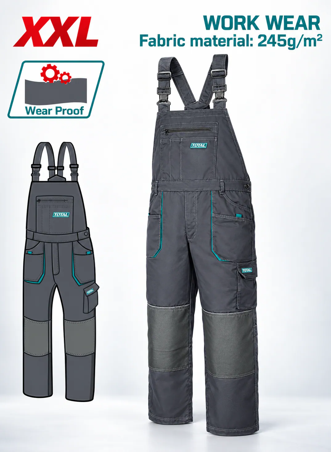 TOTAL Industrial Workwear Bib Overall – Size XXL