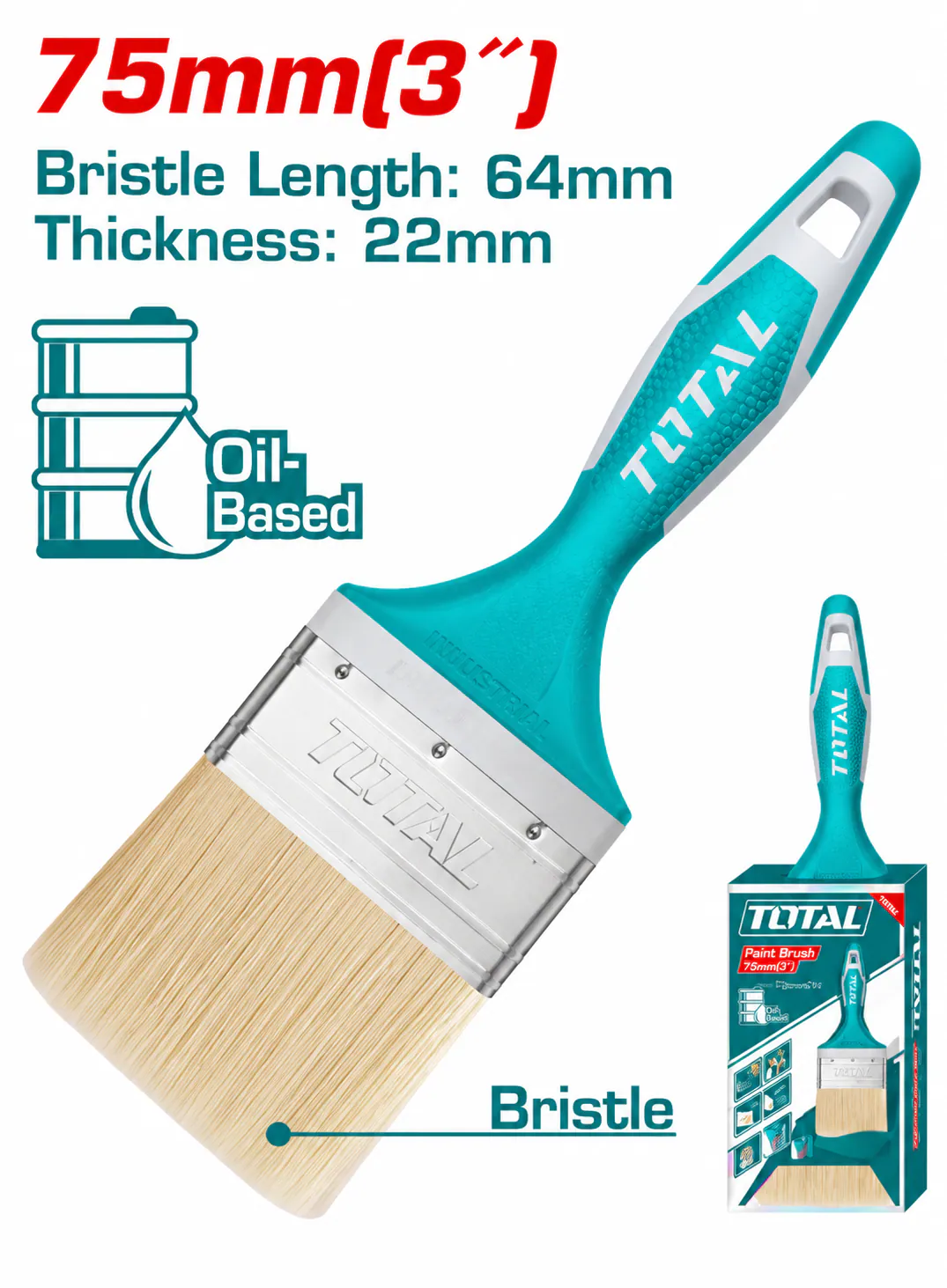TOTAL 3" Industrial Paint Brush – 64 × 22mm